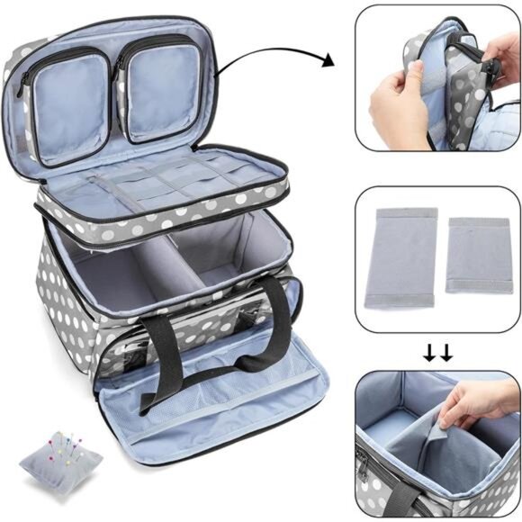 Double Layer Sewing Accessories Organizer with 2 Detachable Pouches - Picture 3 of 7